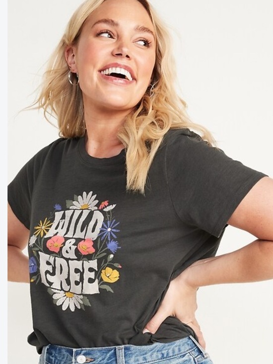 Old Navy Tops - Old Navy Black 'Wild & Free' Floral Graphic Tee